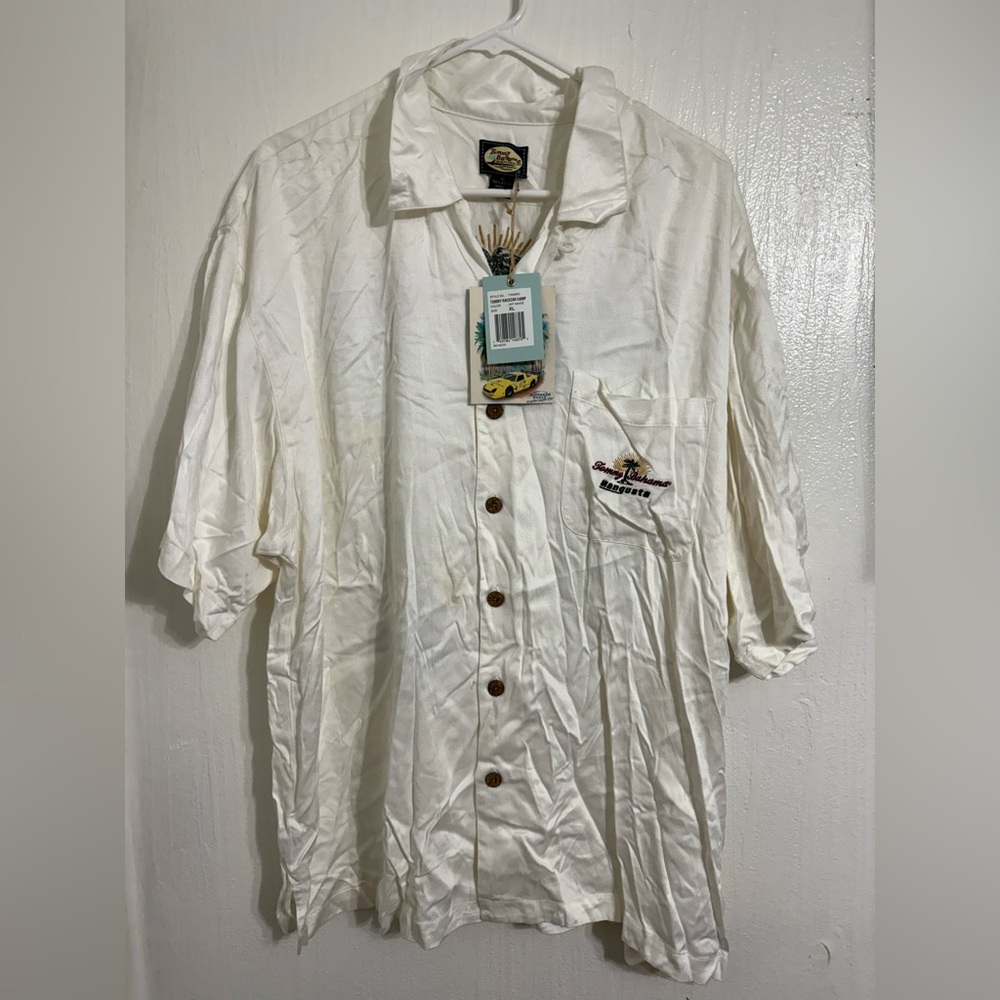 Tommy Bahama Magus’s Race car Camp 2000 Rayon Shirt Size XL Rayon Embroidered